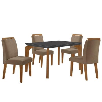 Conjunto Mesa Liz 120cm Com Vidro 4 Cadeiras Athenas Mod... Vel. Capuccino Grafite Imbuia Serig. Gra