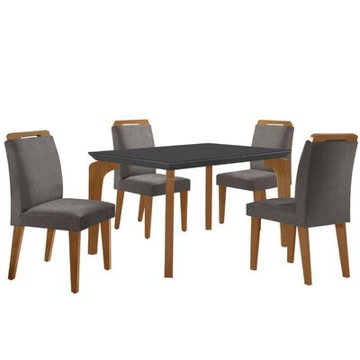 Conjunto Mesa Liz 120cm Com Vidro 4 Cadeiras Athenas Mod... Vel.grafite Grafite Imbuia Serig. Grafit