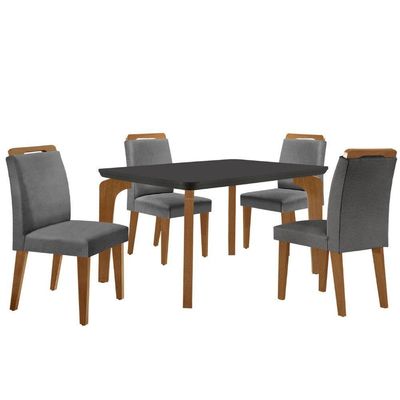 Conjunto Mesa Liz 120cm Com Vidro 4 Cadeiras Athenas Mod... Lin. Grafite Grafite Imbuia Serig. Grafi