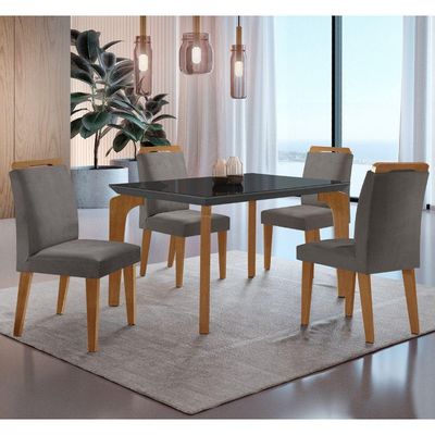 Conjunto Mesa Liz 120cm Com Vidro 4 Cadeiras Athenas Mod... Vel.grafite Grafite Imbuia Serig. Grafit