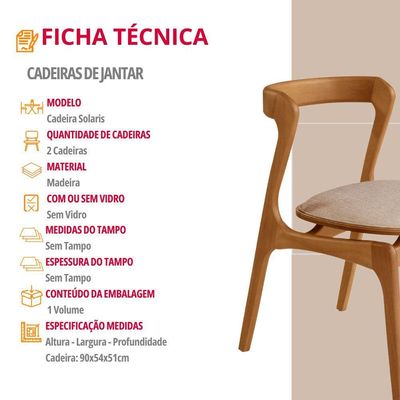 Conjunto 2 Cadeiras Madeira Solaris Moderna Mobilia Brisa
