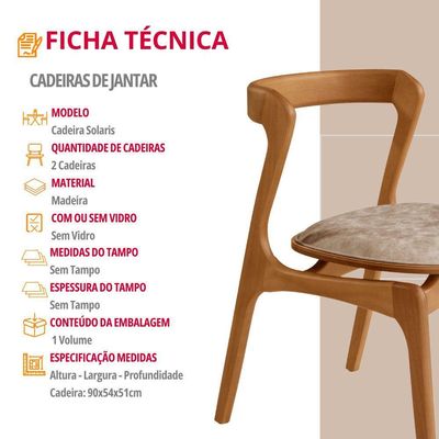 Conjunto com 2 Cadeiras Madeira Solaris Moderna Mobilia