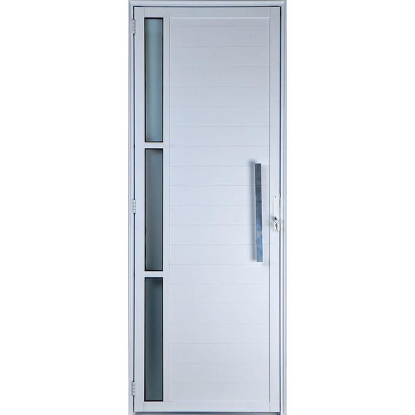 Porta De Alumínio Lambril c/Visor E Puxador Direita Branco