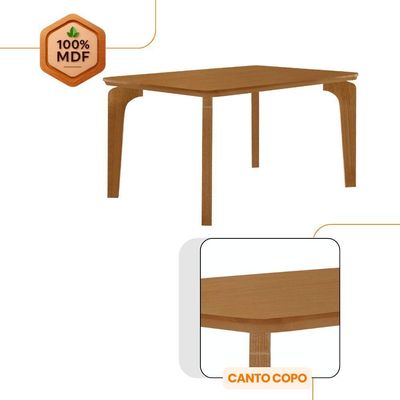 Mesa Liz 120 Mdf Canto Copo E Com 4 Cadeiras Athenas Veludo Capuccino/naturalle/naturalle