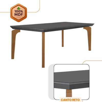 Mesa Para Sala De Jantar Liz 180cm Em Mdf E Vidro Grafite/ Imbuia/ Serig. Grafite