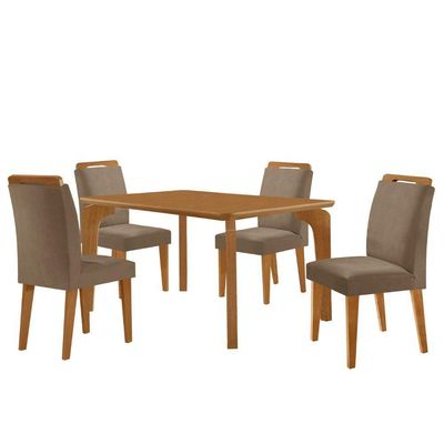Mesa Liz 120 Mdf Canto Copo E Com 4 Cadeiras Athenas Veludo Capuccino/naturalle/naturalle