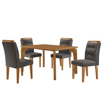 Mesa Liz 120 Mdf Com 4 Cadeiras Carol Veludo Grafite/naturalle/naturalle