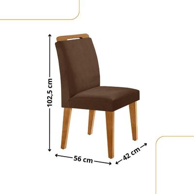 Mesa Liz 120 Mdf Canto Copo E Com 4 Cadeiras Athenas Veludo Marrom/naturalle/naturalle