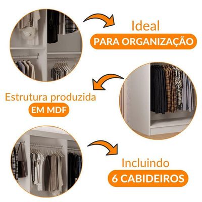 Guarda Roupa Closet Light Com 3 Prateleiras Moderna Branco