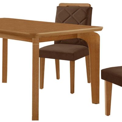 Mesa Liz 120 Mdf Canto Copo E Com 4 Cadeiras Melissa Veludo Marrom/naturalle