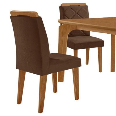 Mesa Liz 120 Mdf Canto Copo E Com 4 Cadeiras Melissa Veludo Marrom/naturalle