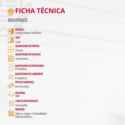 Guarda Roupa Vitor Em Mdf 3 Portas E 6 Cabideiros Moderna Naturalle