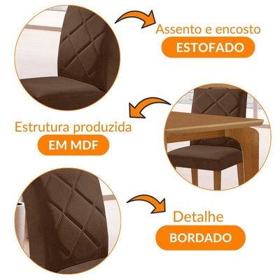 Mesa Liz 120 Mdf Canto Copo E Com 4 Cadeiras Melissa Veludo Marrom/naturalle