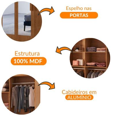 Guarda Roupa Casal Hera Premium Com Espelho 8 Portas Moderna Naturalle