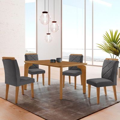 Mesa Liz 120 Mdf Com 4 Cadeiras Melissa Veludo Grafite/naturalle/naturalle