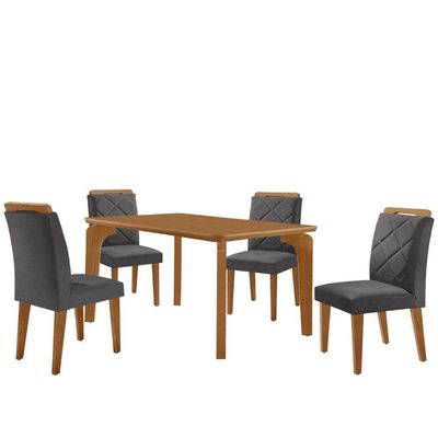 Mesa Liz 120 Mdf Com 4 Cadeiras Melissa Veludo Grafite/naturalle/naturalle