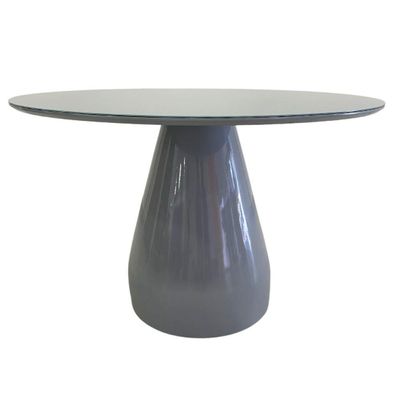 Mesa De Jantar Cone Balonê Redonda 140 Cm Tampo Laca Cinza + Vidro Base Cinza Cor Cinza