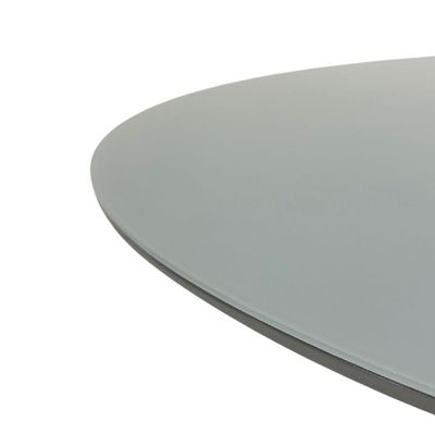 Mesa De Jantar Cone Balonê Redonda 140 Cm Tampo Laca Cinza + Vidro Base Cinza Cor Cinza