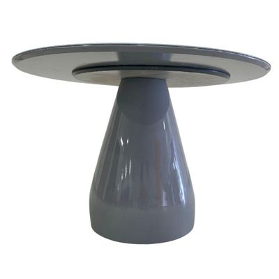Mesa De Jantar Cone Balonê Redonda 140 Cm Tampo Laca Cinza + Vidro Base Cinza Cor Cinza