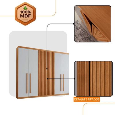 Guarda Roupa Casal Kiev 100% Mdf 6 Portas E 4 Gavetas Naturalle/off White