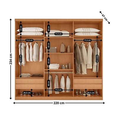 Guarda Roupa Casal Kiev 100% Mdf 6 Portas E 4 Gavetas Naturalle/off White