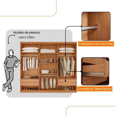 Guarda Roupa Casal Kiev 100% Mdf 6 Portas E 4 Gavetas Naturalle/off White