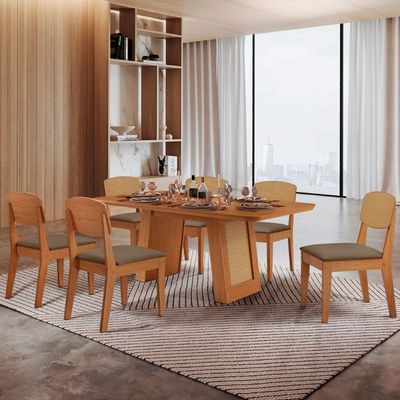Mesa Carolina 180 Tampo Mdf  6 Cadeiras Moderna Mobilia