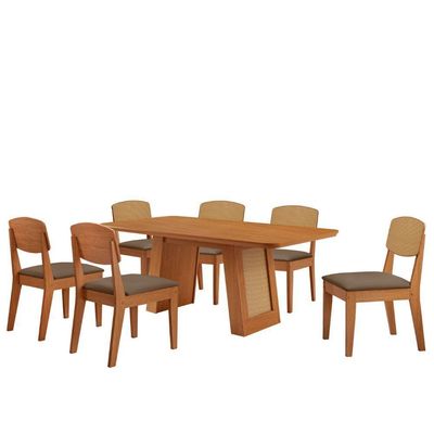 Mesa Carolina 180 Tampo Mdf  6 Cadeiras Moderna Mobilia