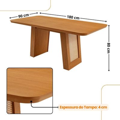 Mesa Carolina 180 Tampo Mdf 6 Cadeiras Moderna Mobilia Tork