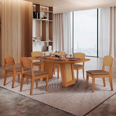 Mesa Carolina 180 Tampo Mdf 6 Cadeiras Moderna Mobilia Tork
