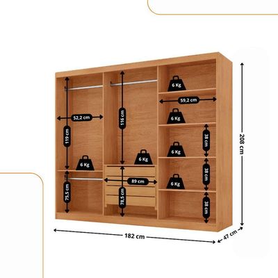 Guarda Roupa Casal Connor 100% Mdf 3 Portas 4 Gavetas Naturalle