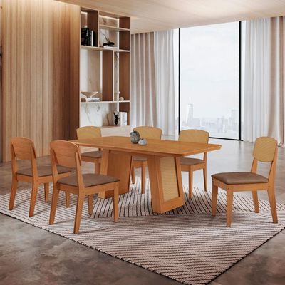 Mesa Carolina 180 Tampo Mdf 6 Cadeiras Moderna Mobilia Tork