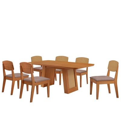 Mesa Carolina 180 Tampo Mdf 6 Cadeiras Moderna Mobilia
