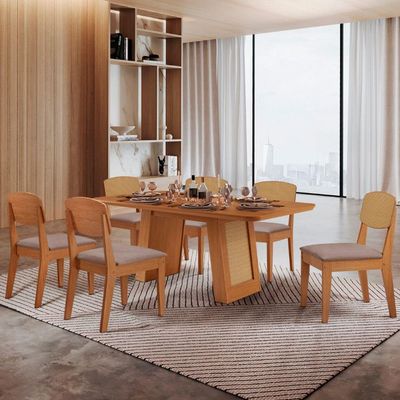 Mesa Carolina 180 Tampo Mdf 6 Cadeiras Moderna Mobilia