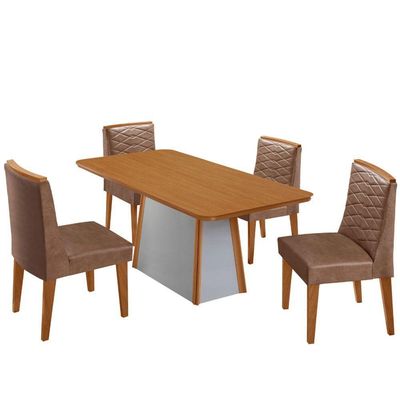 Mesa De Jantar Diane 120cm Tampo Mdf Lam 4 Cade Eloise Moderna Tork Naturale Off White