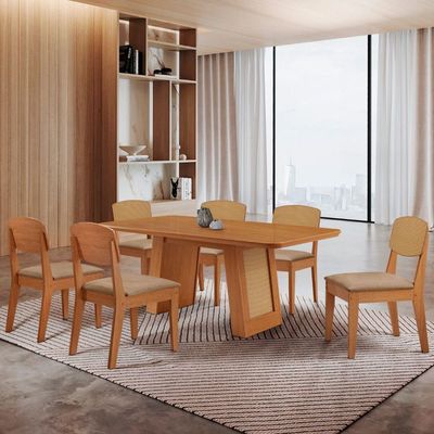 Mesa Carolina 180 Tampo Mdf 6 Cadeiras Moderna Mobilia.