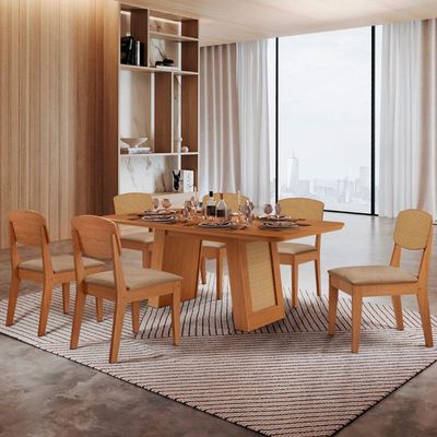 Mesa Carolina 180 Tampo Mdf 6 Cadeiras Moderna Mobilia.