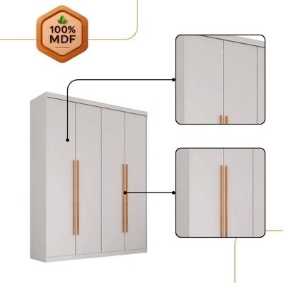 Guarda Roupa Sonho 4 Portas 2 Gavetas Moderna Mobília Branco/naturalle
