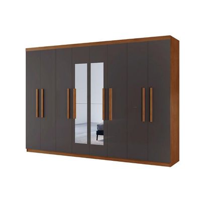 Guarda Roupa Casal Hera Premium Com Espelho 8 Portas Moderna Naturalle Grafite