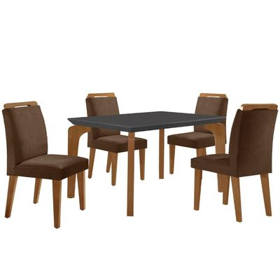 Conjunto Mesa Liz 120cm Mdf Com 4 Cadeiras Athenas Moderna Veludo Marrom/grafite/imbuia