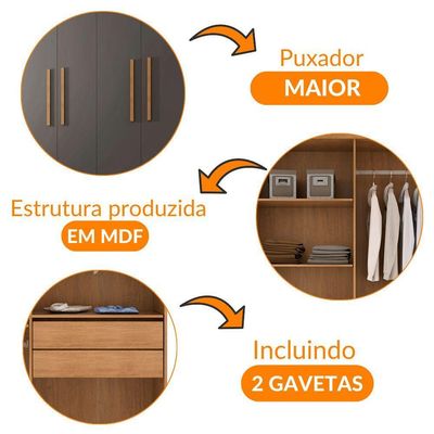 Guarda Roupa Solteiro Hera 4 Portas Rufato Imbuia Com Grafite