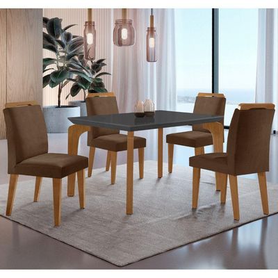 Conjunto Mesa Liz 120cm Mdf Com 4 Cadeiras Athenas Moderna Veludo Marrom/grafite/imbuia
