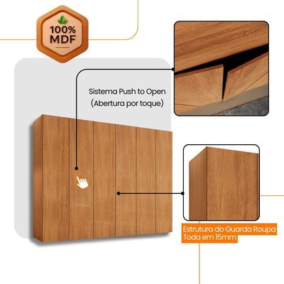 Guarda Roupa Casal Coliseu Mdf 6 Pts 6 Gvts Moderna Mobília Naturalle