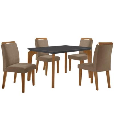 Conjunto Mesa Liz 120cm Mdf Com 4 Cadeiras Athenas Moderna Vel. Capuccino Grafite Imbuia