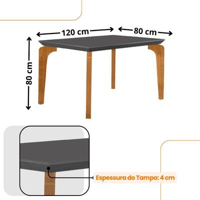Conjunto Mesa Liz 120cm Mdf Com 4 Cadeiras Athenas Moderna Vel. Capuccino Grafite Imbuia