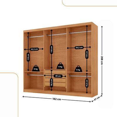 Guarda Roupa Casal Connor 100% Mdf 3 Portas E 4 Gavetas Naturalle