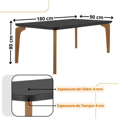 Mesa Sala De Jantar Liz 180cm Em Mdf E Vidro Com Canto Copo Grafite/ Imbuia/ Serig. Grafite