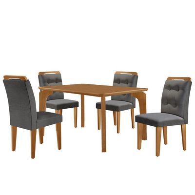 Mesa Liz 120 Mdf Com 4 Cadeiras Carol Linho Grafite/naturalle/naturalle