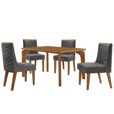 Mesa Liz 120cm Mdf Com 4 Cadeiras Safira Linho Grafite/naturalle/naturalle