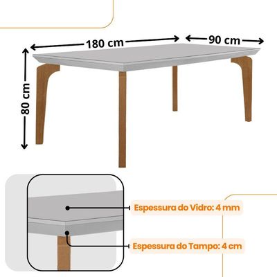 Mesa Para Sala De Jantar Liz 180cm Em Mdf E Vidro Off White/ Imbuia/ Off/ Serig. Off
